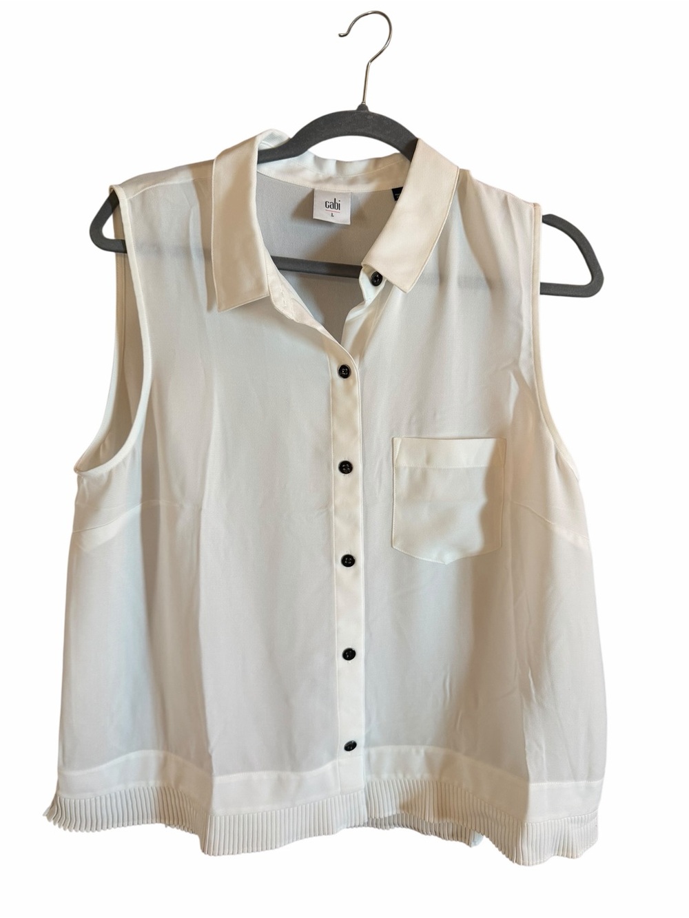 CAbi Sleeveless White Button-Down Pocket Top with Black Buttons - Picture 2 of 3